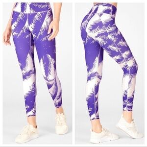 Fabletics Paradiso Palm Tree Purple Women's Leggings - size M